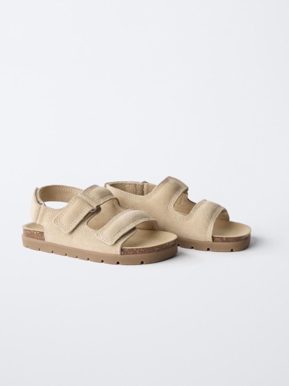 Zara kids double strap leather sandals in sandy brown Made in Spain